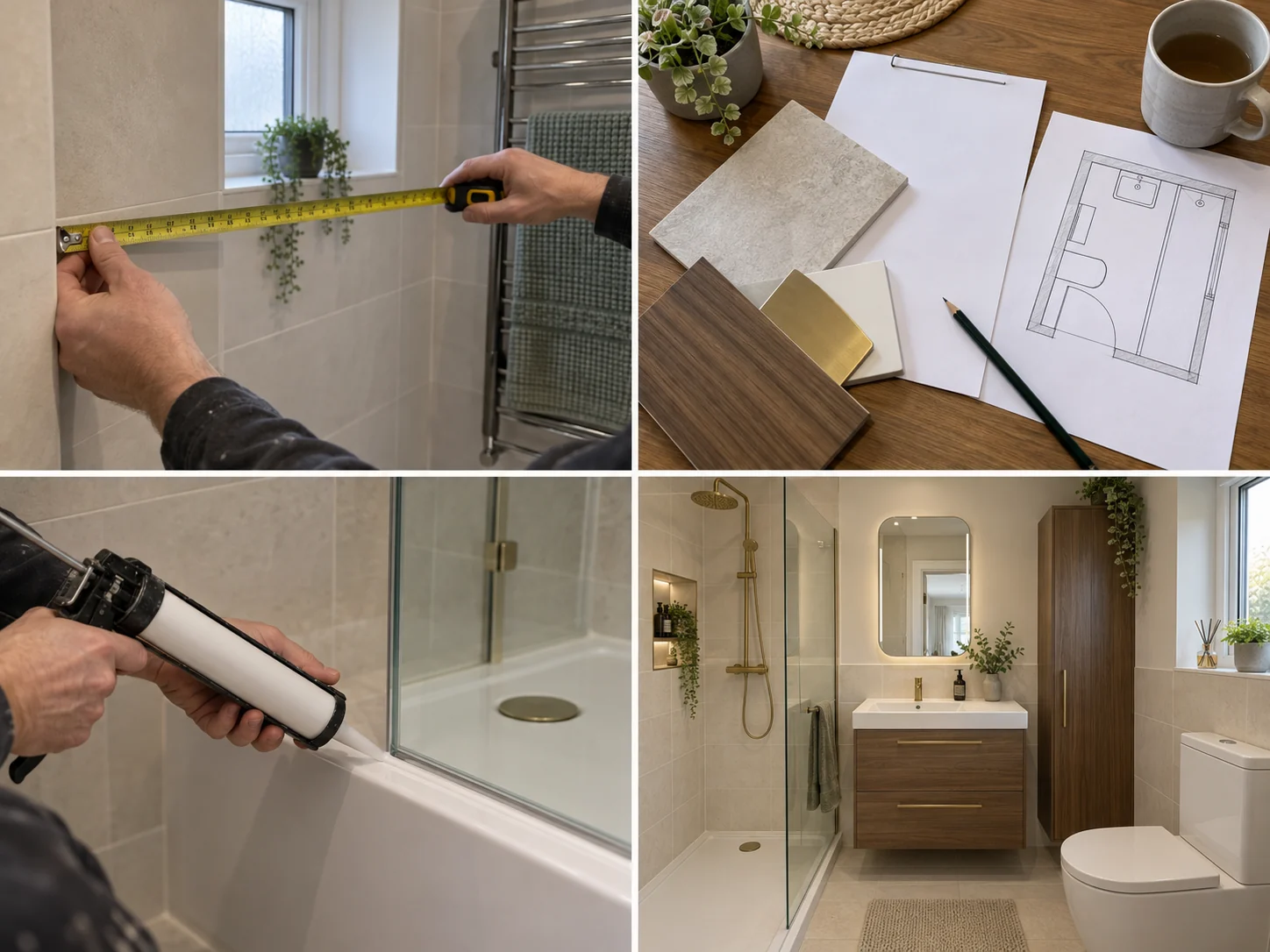 Compact modern shower room with vanity storage